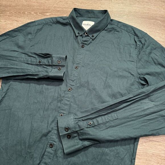 YoungLA Shirt Mens XL Green Logo Button Up Wallstreet Dress Shirt Preppy Stretch - Picture 1 of 9
